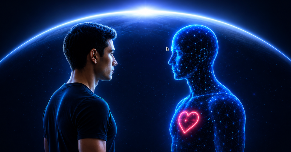 Man facing digital twin visualization